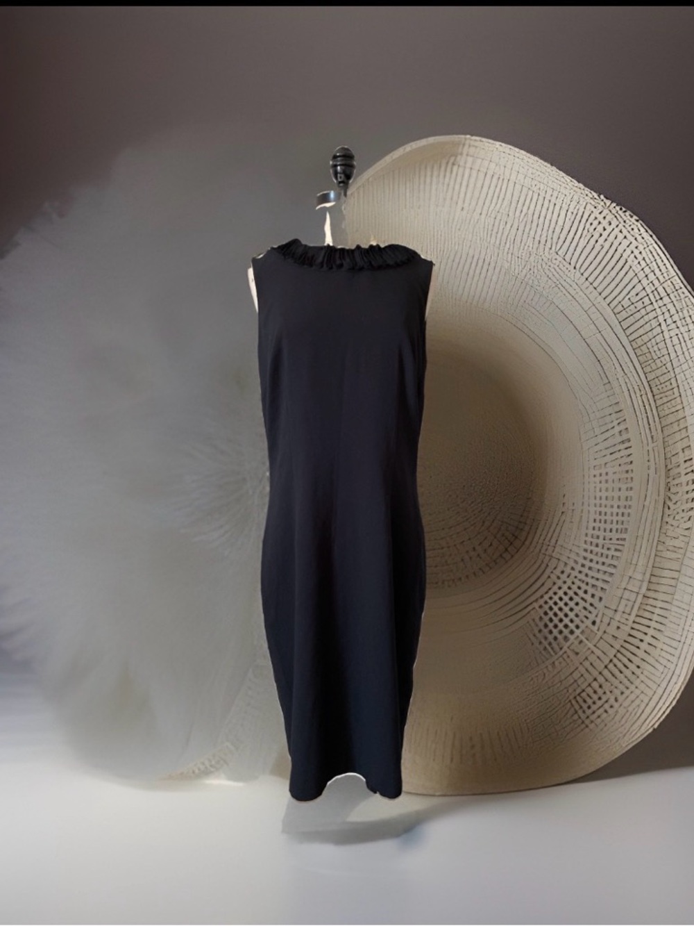 Liz Claiborne Black Sleeveless Ruffle-Neck Midi Dress